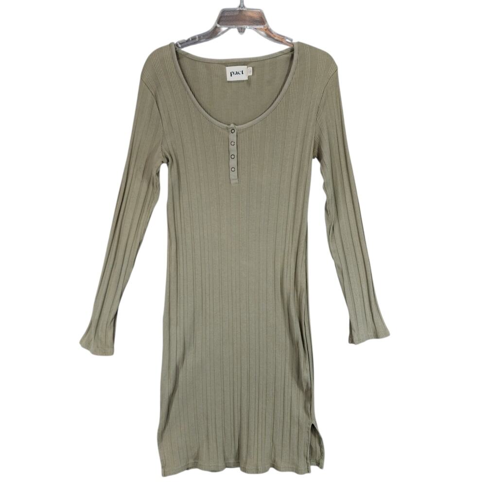 Pact Midi Dress sz L Women Ribbed T Shirt‎ Long Sleeve Pale Green Organic Cotton